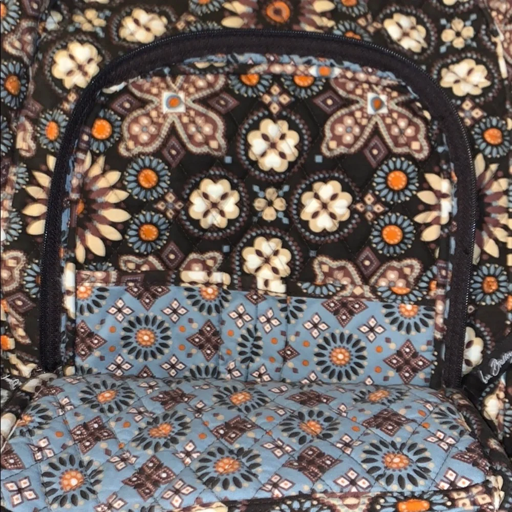 Vera Bradley Brown Floral Quilted Backpack with Cream and Orange Accents